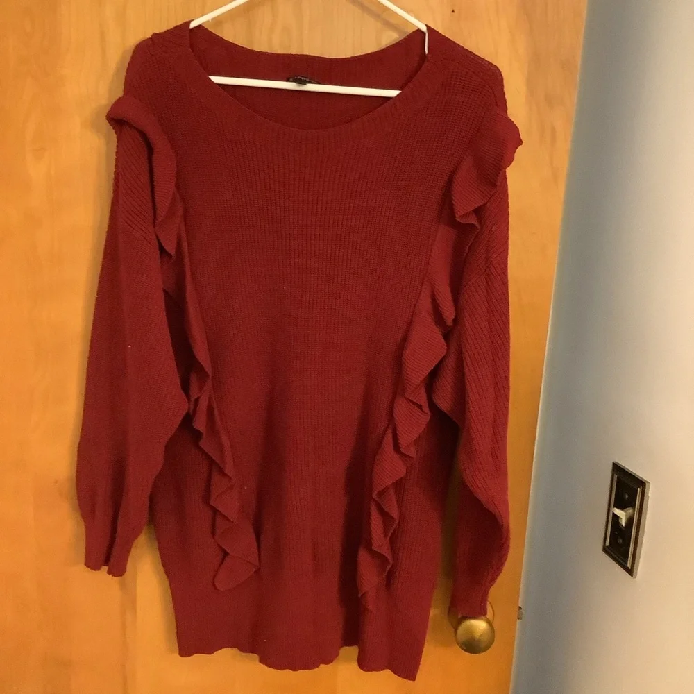 Women's Red Ruffle Sweater - Picture 1 of 3